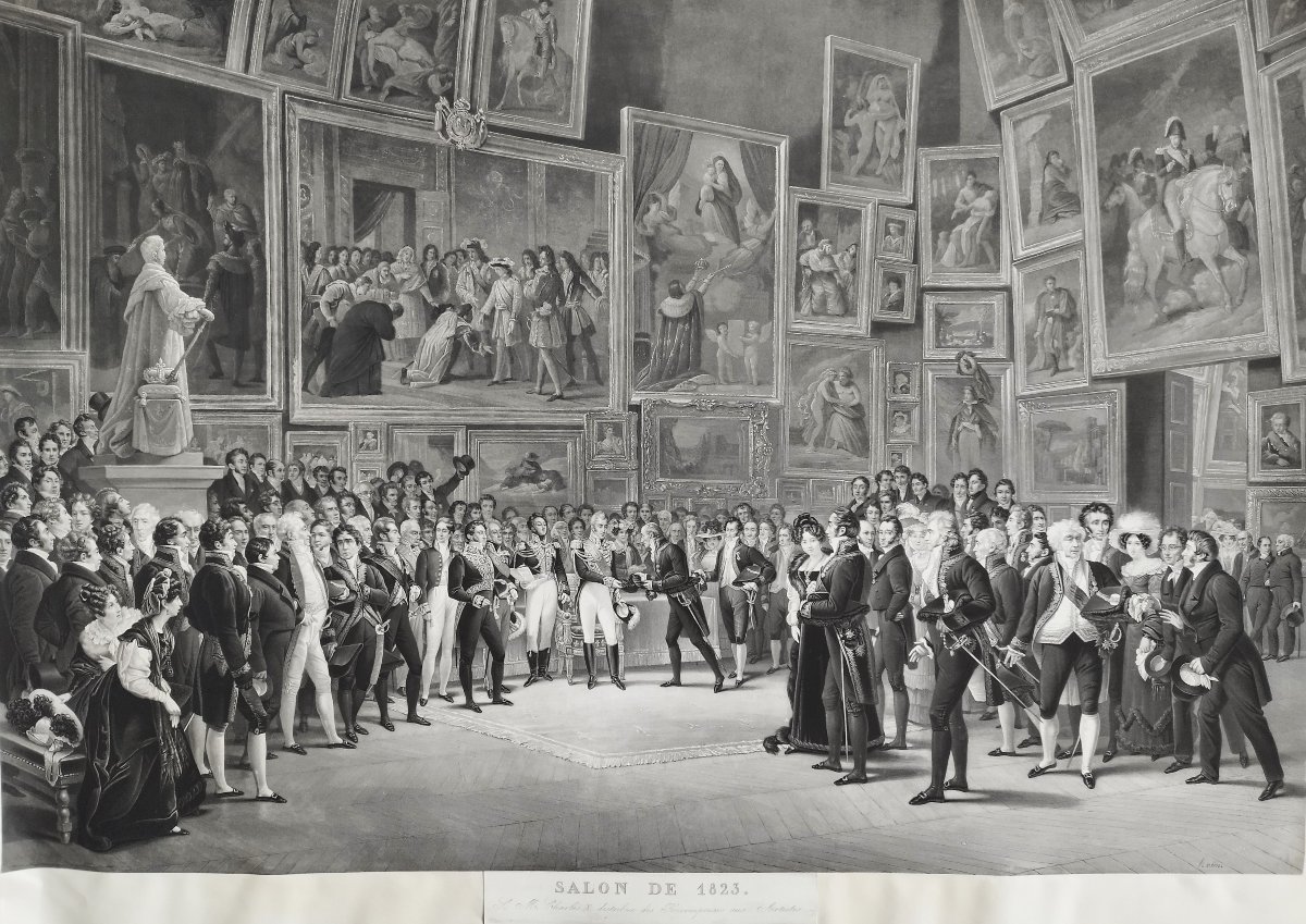 Large Engraving By Jazet Salon Des Artistes Français 1824 With Charles X 19th C-photo-3