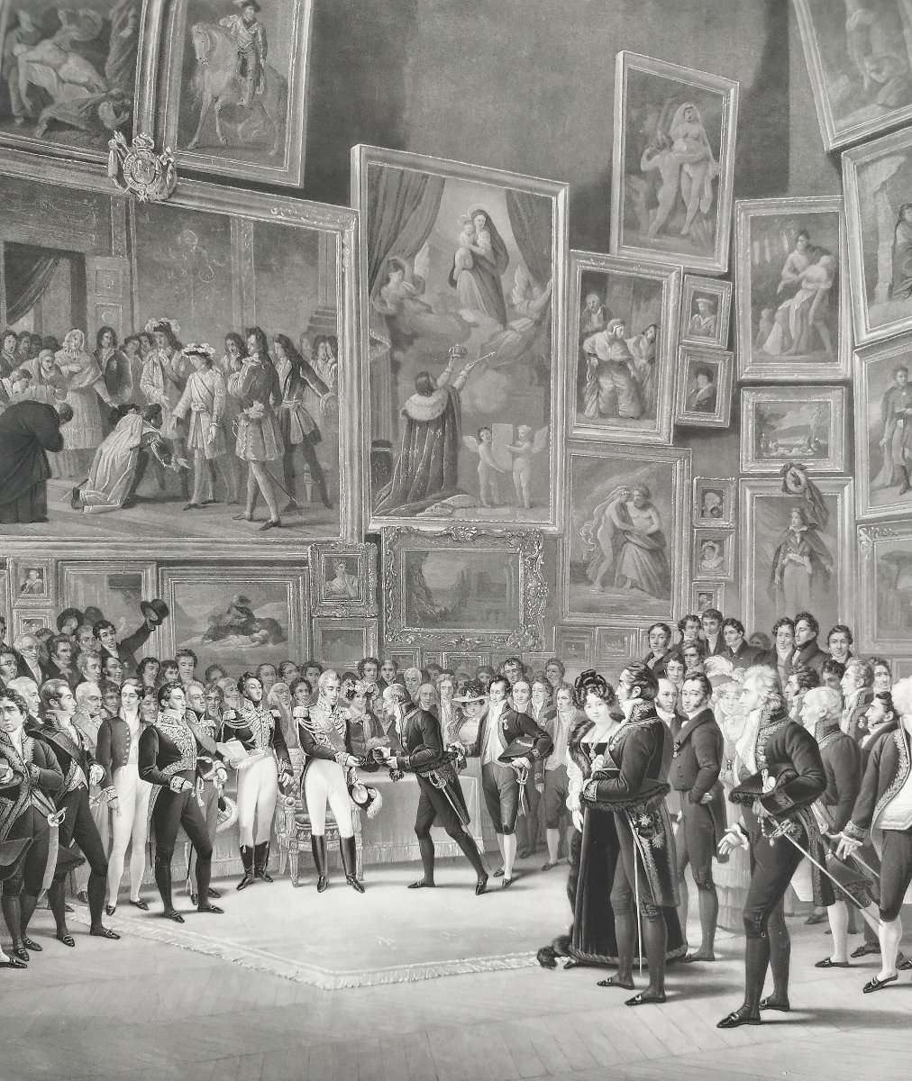 Large Engraving By Jazet Salon Des Artistes Français 1824 With Charles X 19th C-photo-1