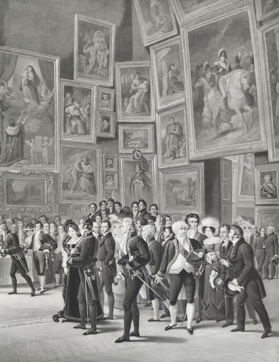 Large Engraving By Jazet Salon Des Artistes Français 1824 With Charles X 19th C-photo-2