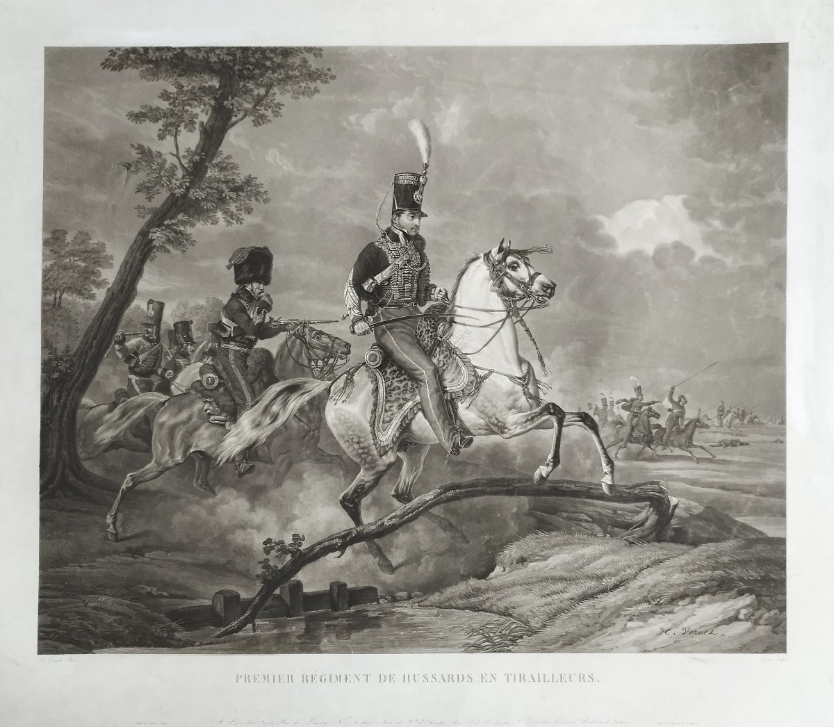 Hussar Battle Large Engraving After Vernet By Jazet 19th C Old Print Etching-photo-3
