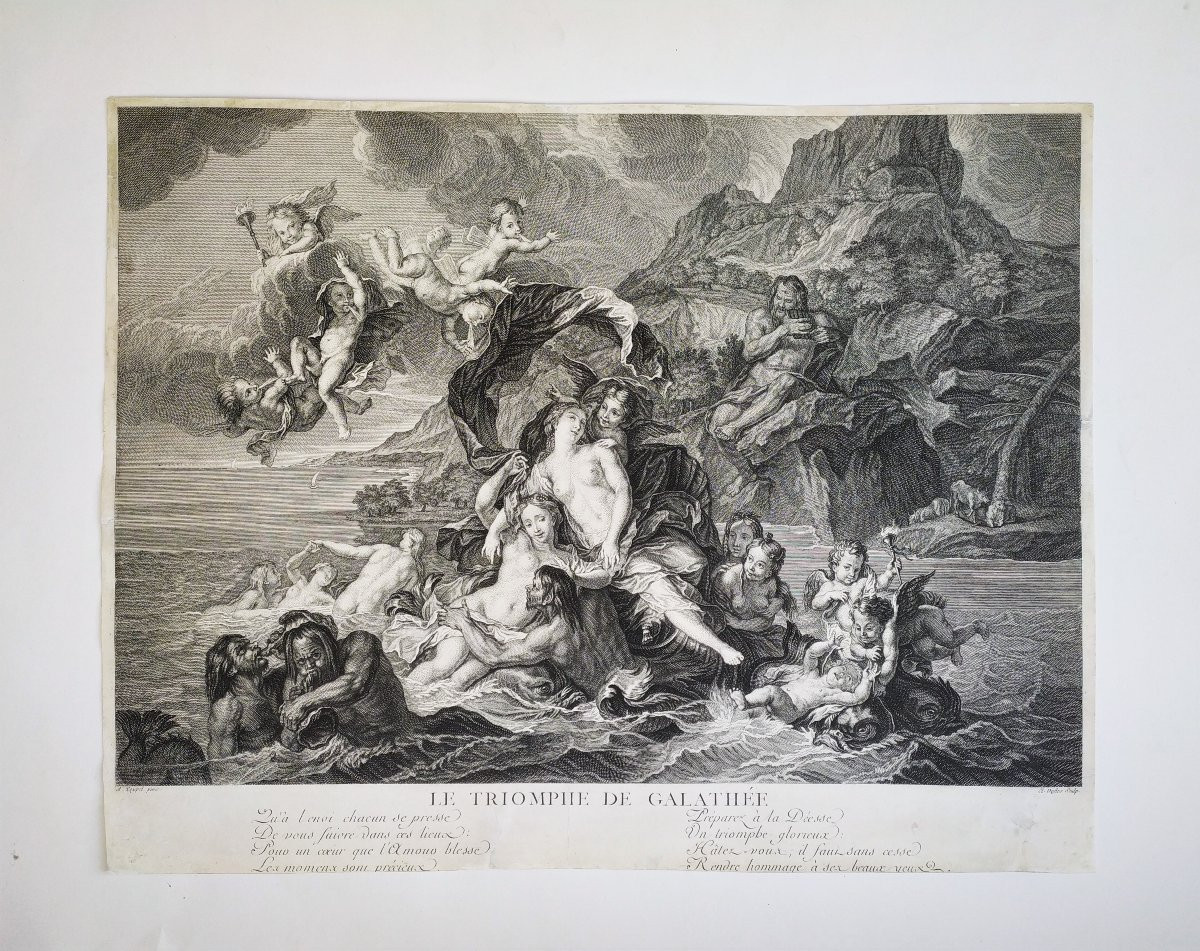 Triumph Of Galatea Mythological Engraving 18th C Etching After Antoine Coypel-photo-2