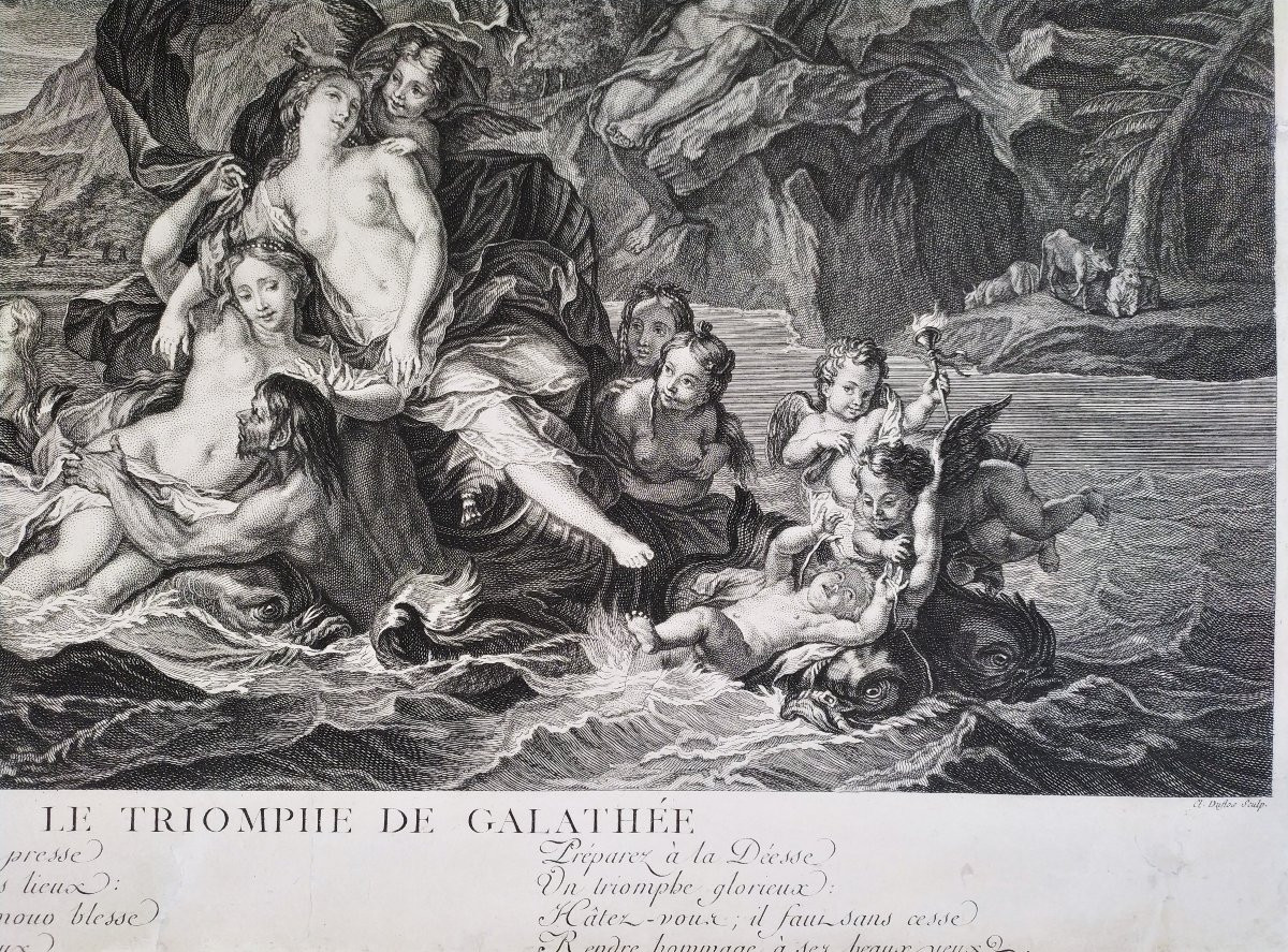 Triumph Of Galatea Mythological Engraving 18th C Etching After Antoine Coypel-photo-2