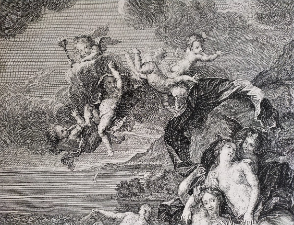 Triumph Of Galatea Mythological Engraving 18th C Etching After Antoine Coypel-photo-4