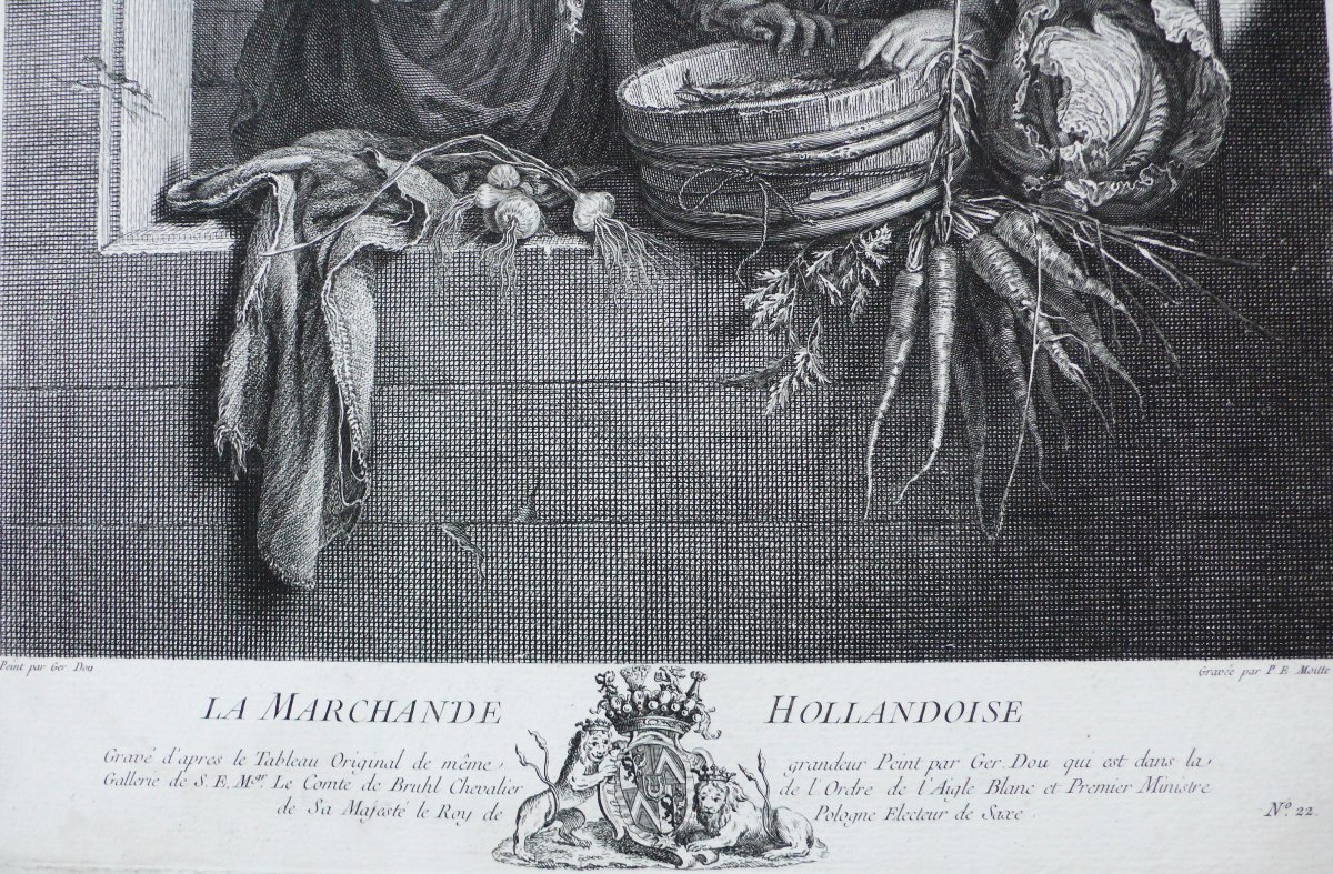  18th Century Etching After Gerrit Dou The Dutch Merchant Engraving  Old Print-photo-3