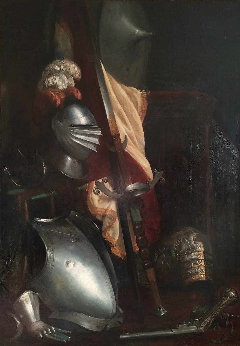  Oil Painting Still Life With Armor By Léon Horsin-déon 19th Century-photo-2