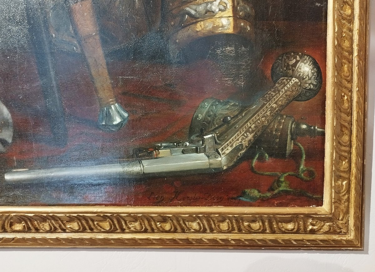 Oil Painting Still Life With Armor By Léon Horsin-déon 19th Century-photo-3