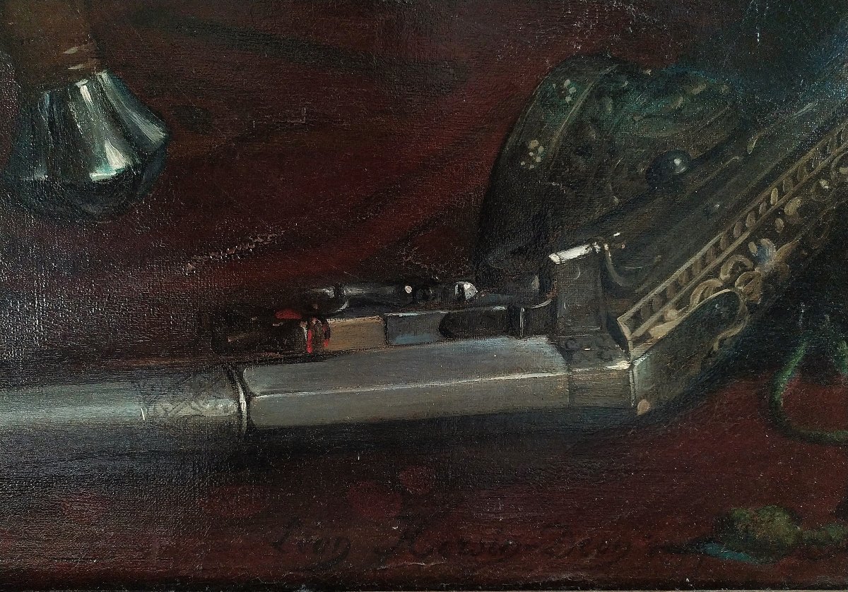  Oil Painting Still Life With Armor By Léon Horsin-déon 19th Century-photo-4
