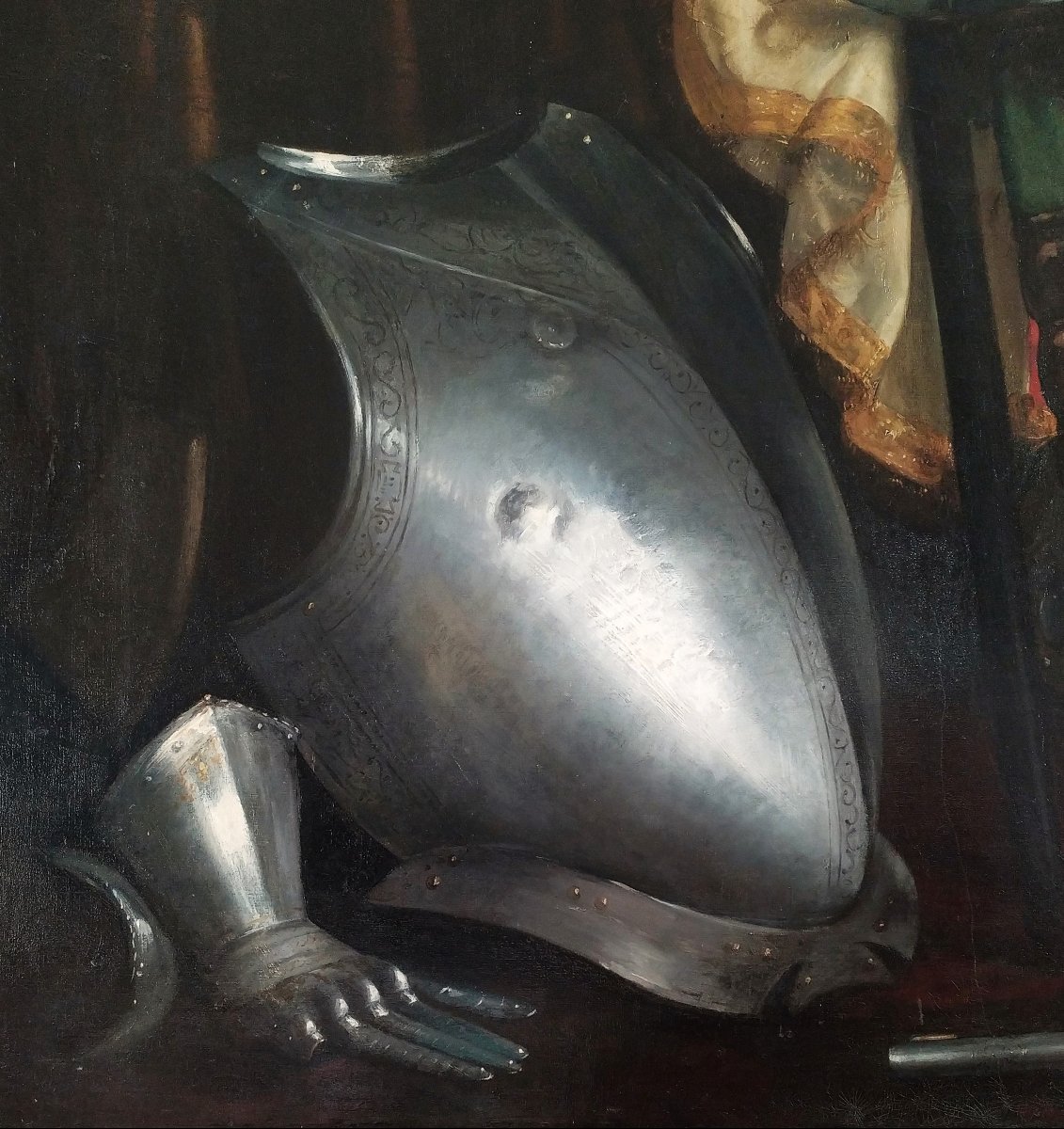  Oil Painting Still Life With Armor By Léon Horsin-déon 19th Century-photo-1