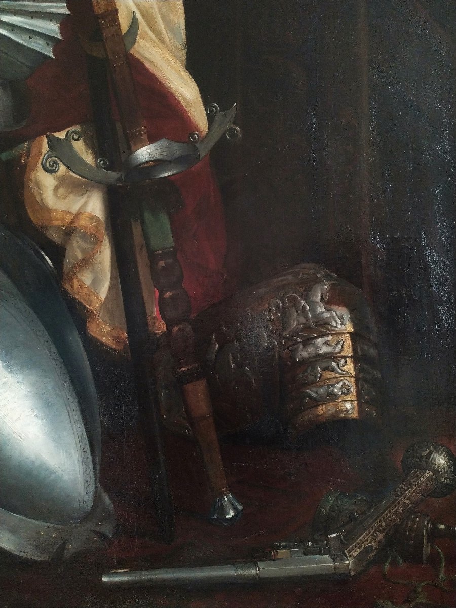  Oil Painting Still Life With Armor By Léon Horsin-déon 19th Century-photo-3