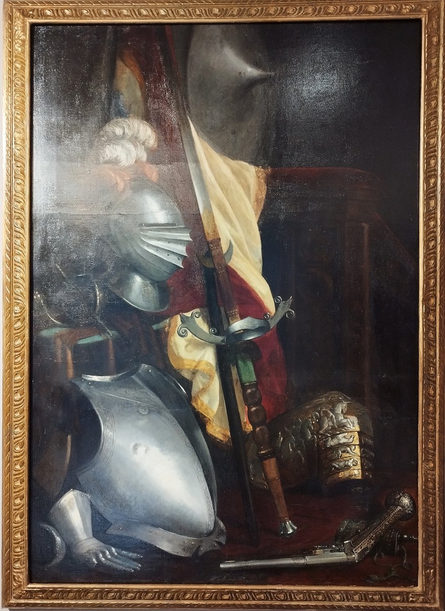  Oil Painting Still Life With Armor By Léon Horsin-déon 19th Century-photo-4