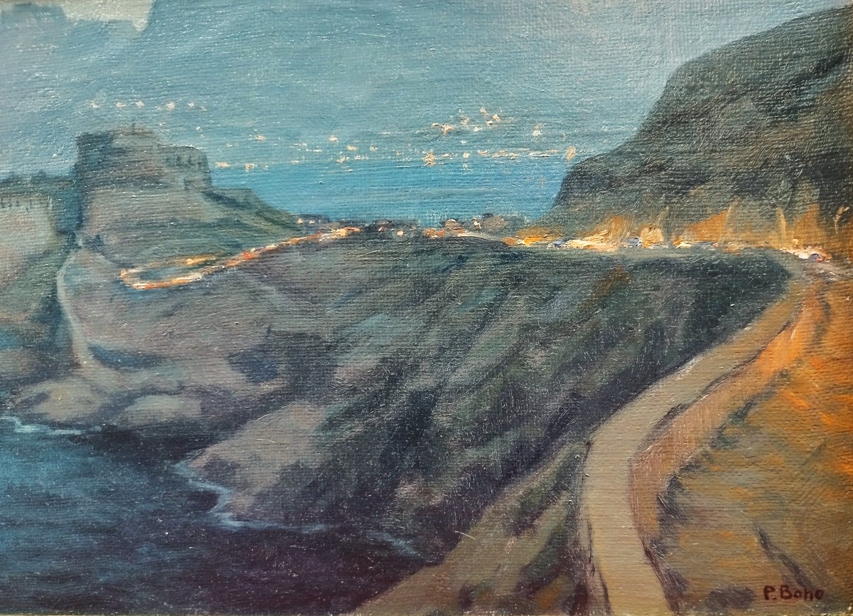 Tableau huile Mers el Kebir le fort et la baie de Santa-Cruz par Primitif BONO-photo-4