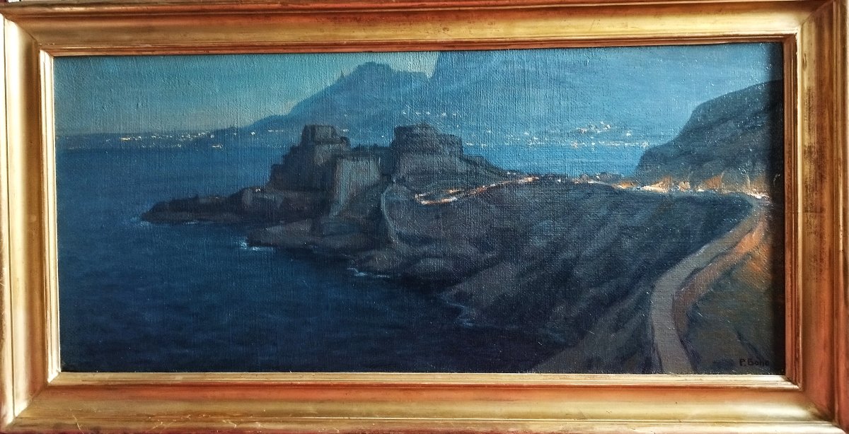 Tableau huile Mers el Kebir le fort et la baie de Santa-Cruz par Primitif BONO-photo-1