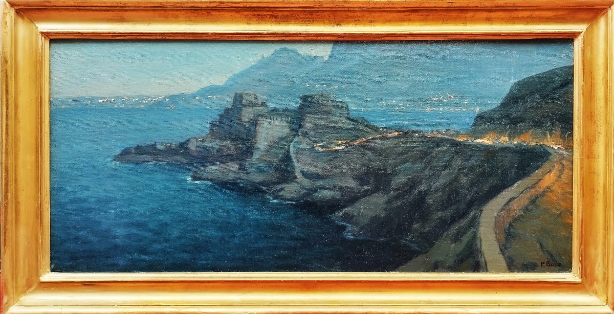Tableau huile Mers el Kebir le fort et la baie de Santa-Cruz par Primitif BONO
