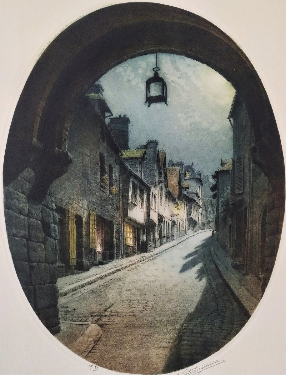 Le Jerzual à Dinan Bretagne Eau-forte par Victor Lochelongue 20ème-photo-1