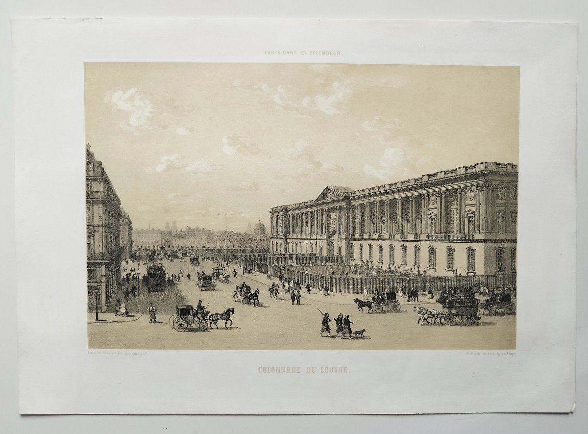 Colonnade Du Louvre Lithograph 19th Century Ph. Benoist Et Bayot-photo-2