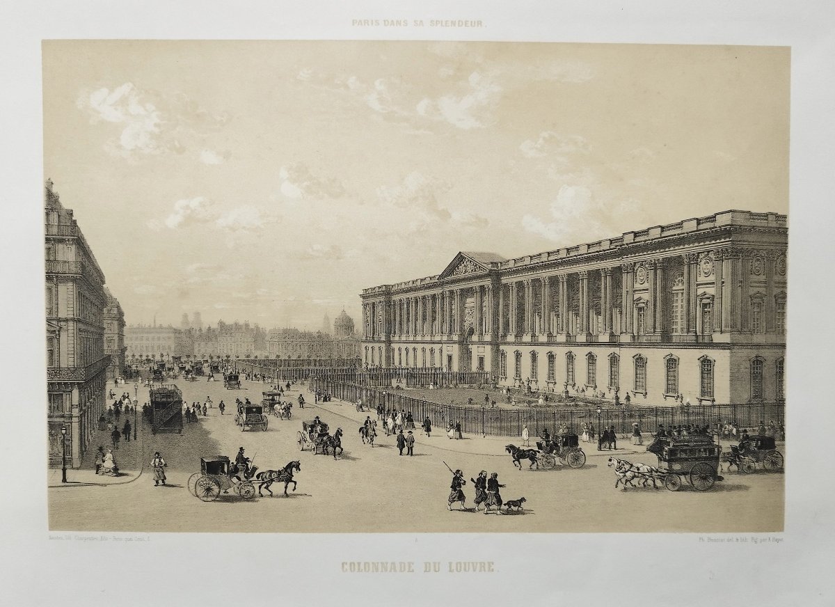 Colonnade Du Louvre Lithograph 19th Century Ph. Benoist Et Bayot-photo-3