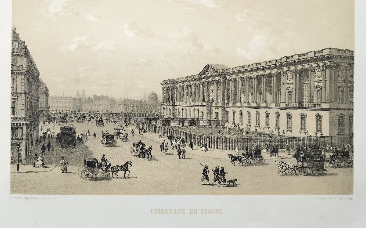 Colonnade Du Louvre Lithograph 19th Century Ph. Benoist Et Bayot-photo-4