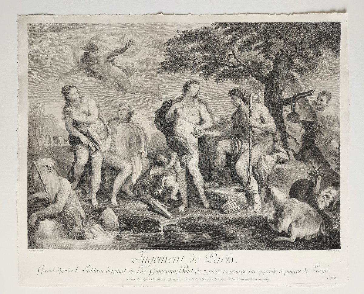 Mythological Engraving Judgement Of Paris By Beauvarlet After Giordano Etching Old Print-photo-2