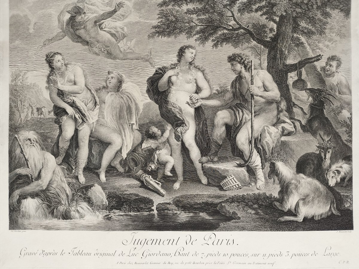 Mythological Engraving Judgement Of Paris By Beauvarlet After Giordano Etching Old Print-photo-4