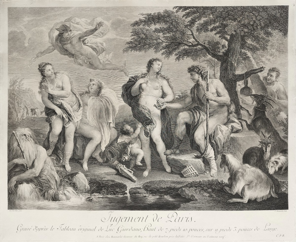 Mythological Engraving Judgement Of Paris By Beauvarlet After Giordano Etching Old Print