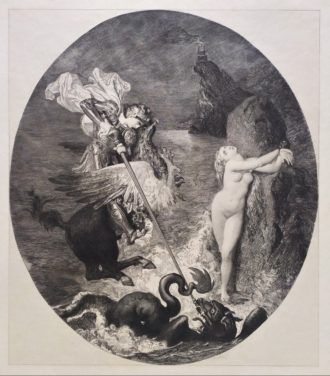 Eau forte mythologie Angélique et Roger d'après Ingres-photo-4