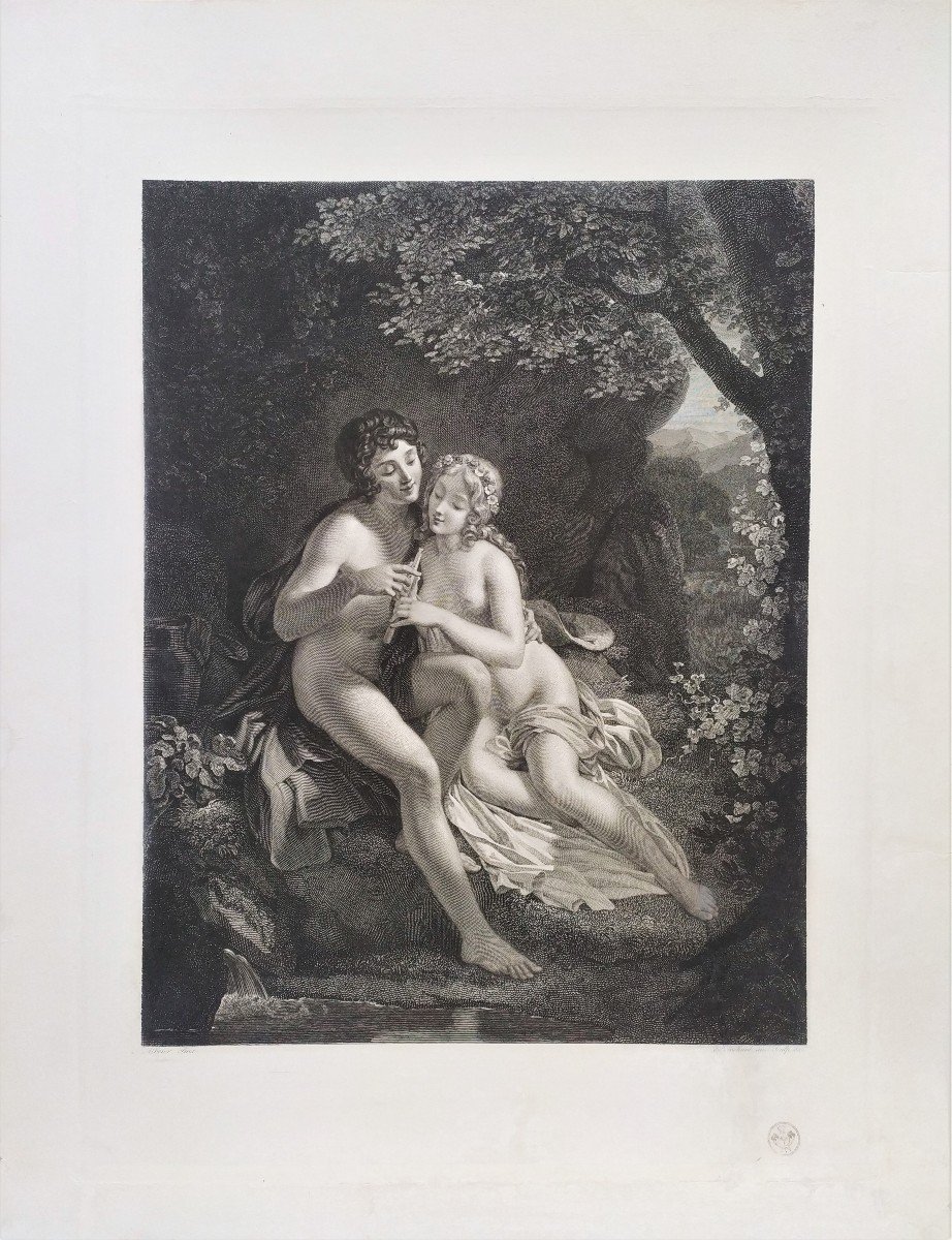 Gravure mythologique 19ème néo classique  Daphnis et Chloé-photo-2