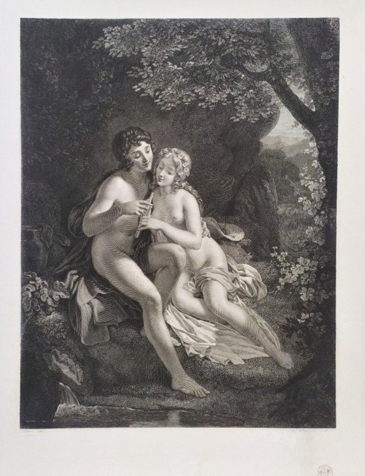 Gravure mythologique 19ème néo classique  Daphnis et Chloé-photo-3