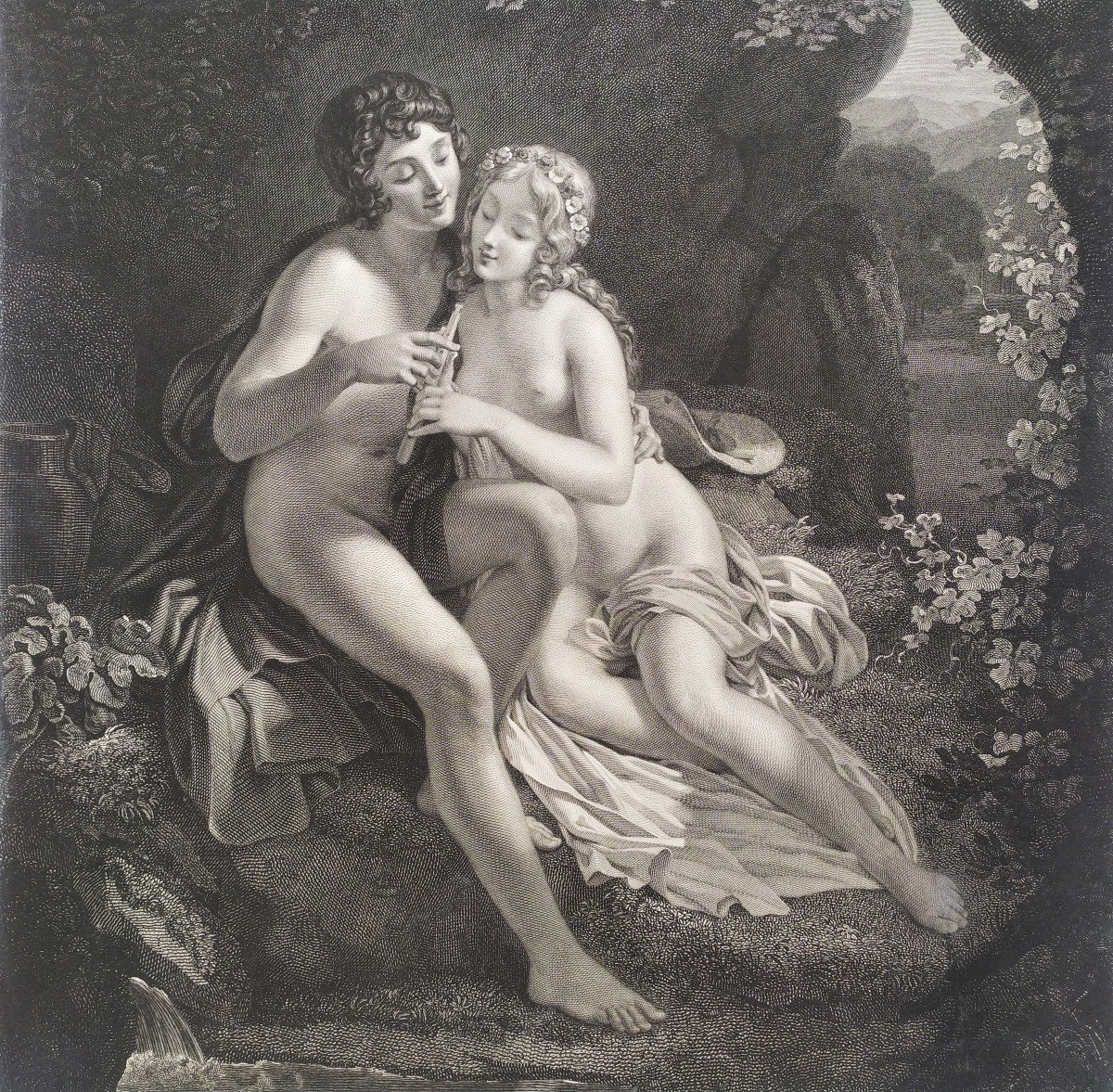 Gravure mythologique 19ème néo classique  Daphnis et Chloé-photo-1