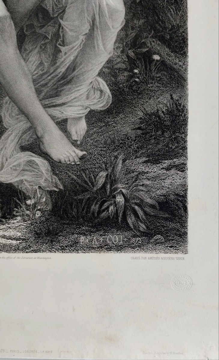 Grande gravure Le Printemps par Varin d'après Cot 19ème -photo-3