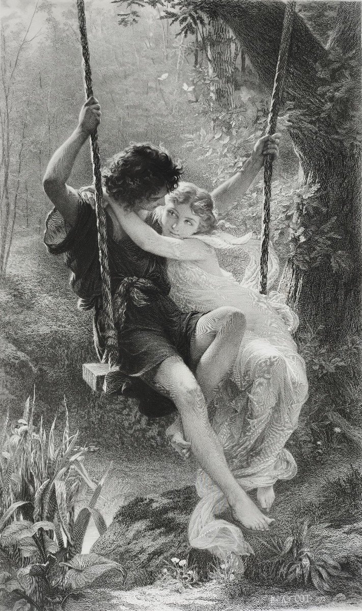 Grande gravure Le Printemps par Varin d'après Cot 19ème -photo-4