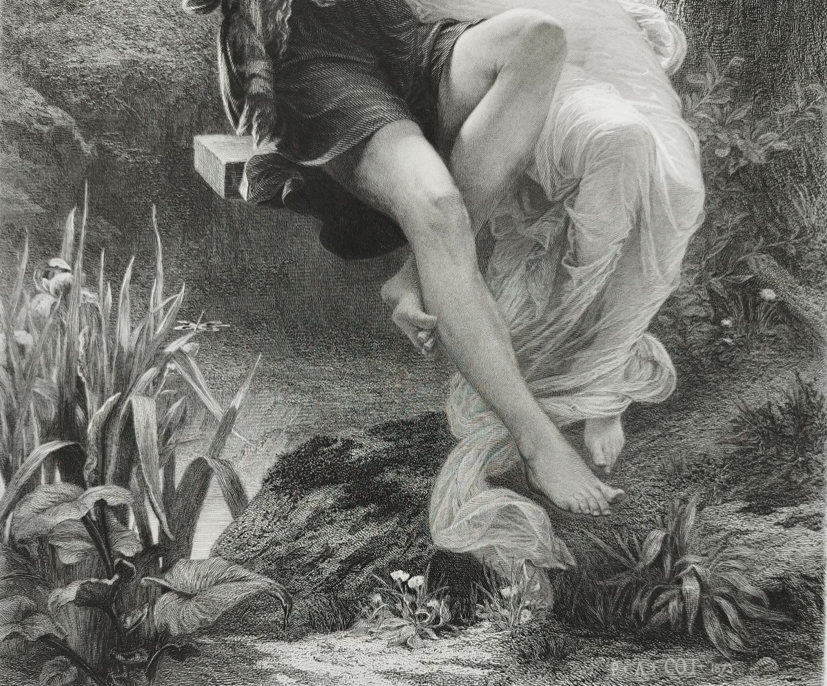 Grande gravure Le Printemps par Varin d'après Cot 19ème -photo-2
