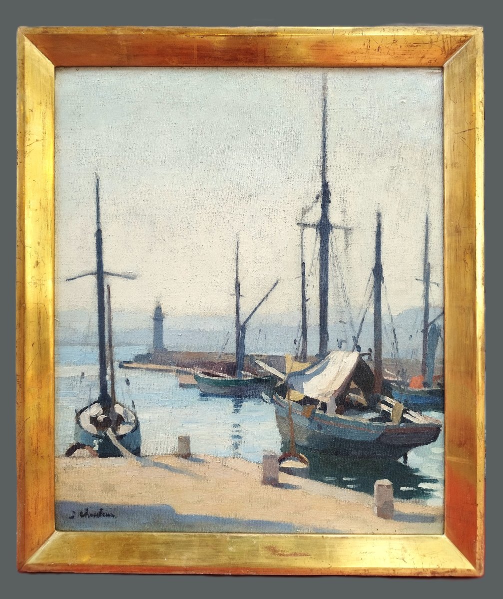  Saint Tropez By Joseph Chauleur Oil Painting Sailboat  20th Century-photo-2
