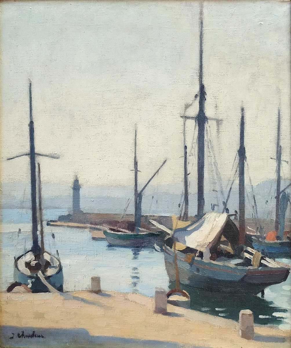  Saint Tropez By Joseph Chauleur Oil Painting Sailboat  20th Century-photo-4
