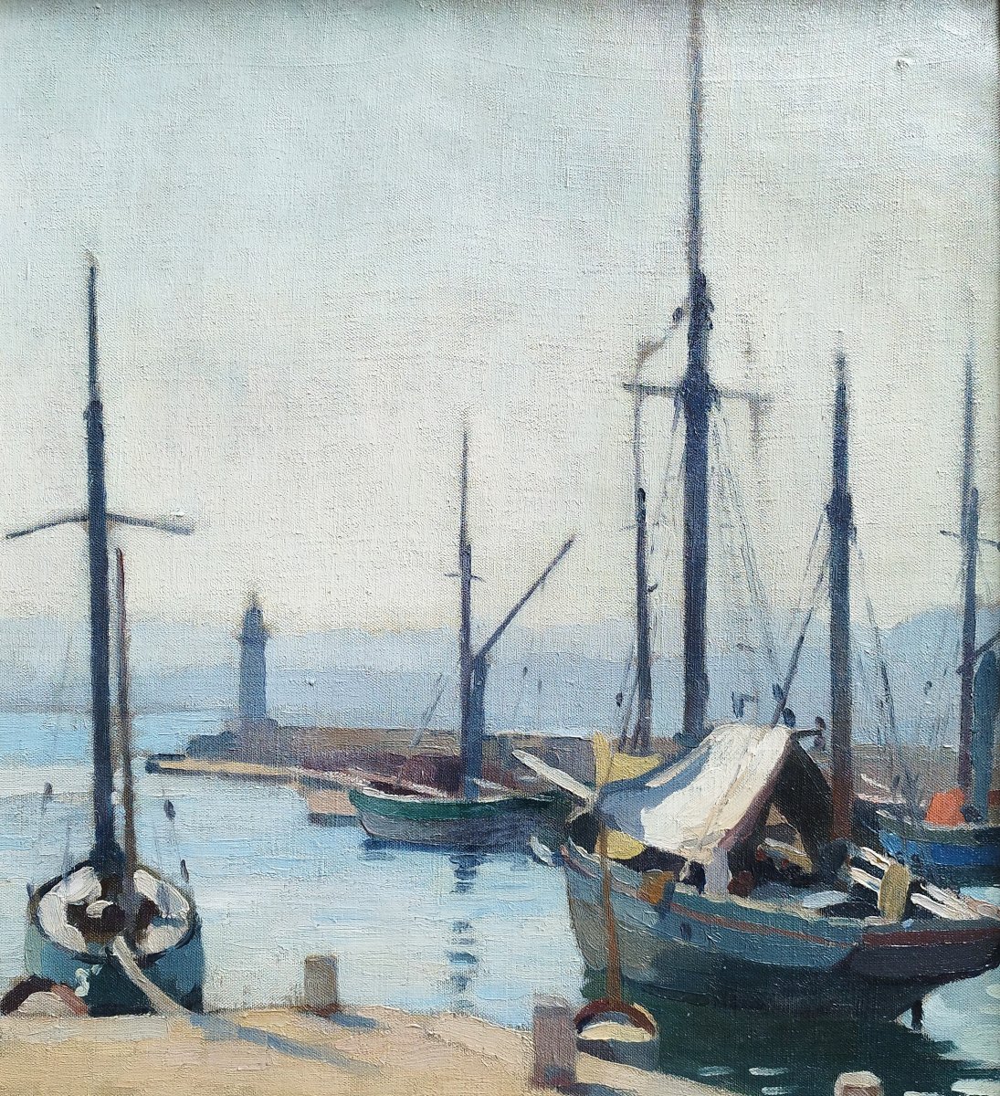  Saint Tropez By Joseph Chauleur Oil Painting Sailboat  20th Century-photo-2