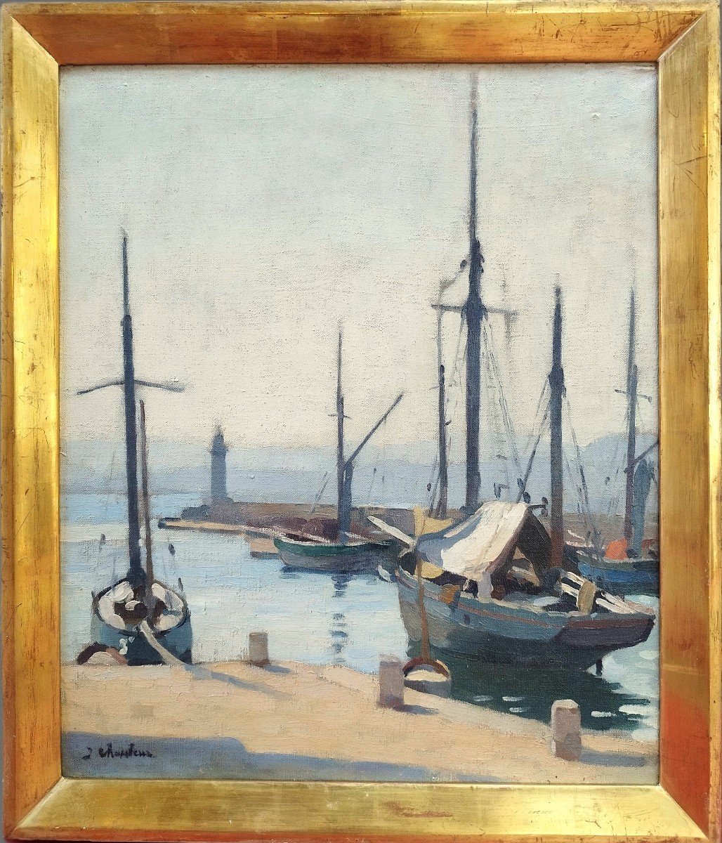  Saint Tropez By Joseph Chauleur Oil Painting Sailboat  20th Century