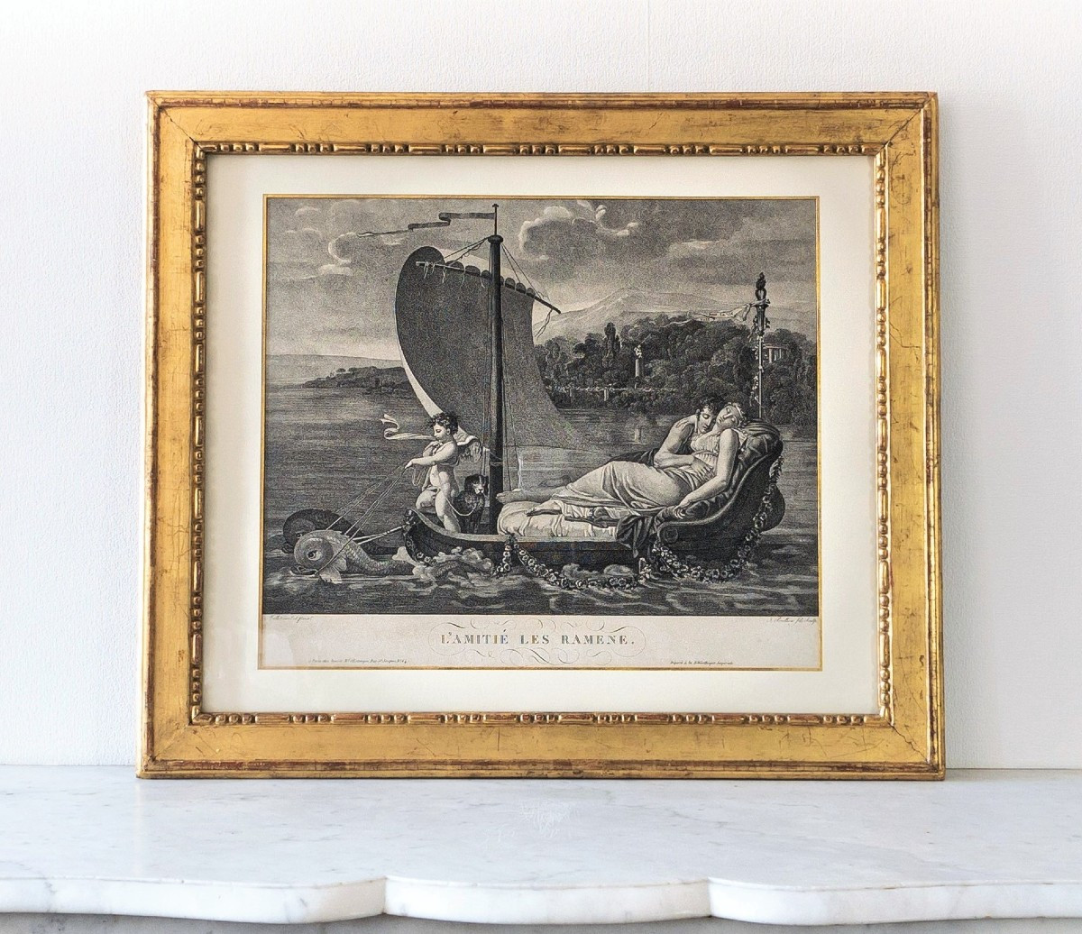 Pair Of Neo-classical Allegorical Engravings After Mallet Empire Period Etching Old Print-photo-3