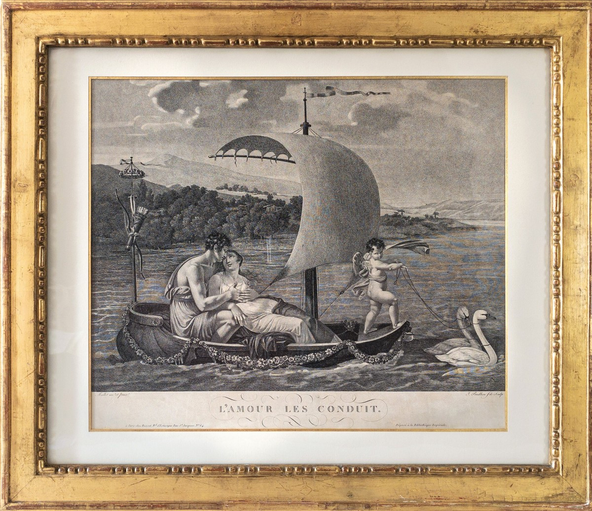 Pair Of Neo-classical Allegorical Engravings After Mallet Empire Period Etching Old Print-photo-2