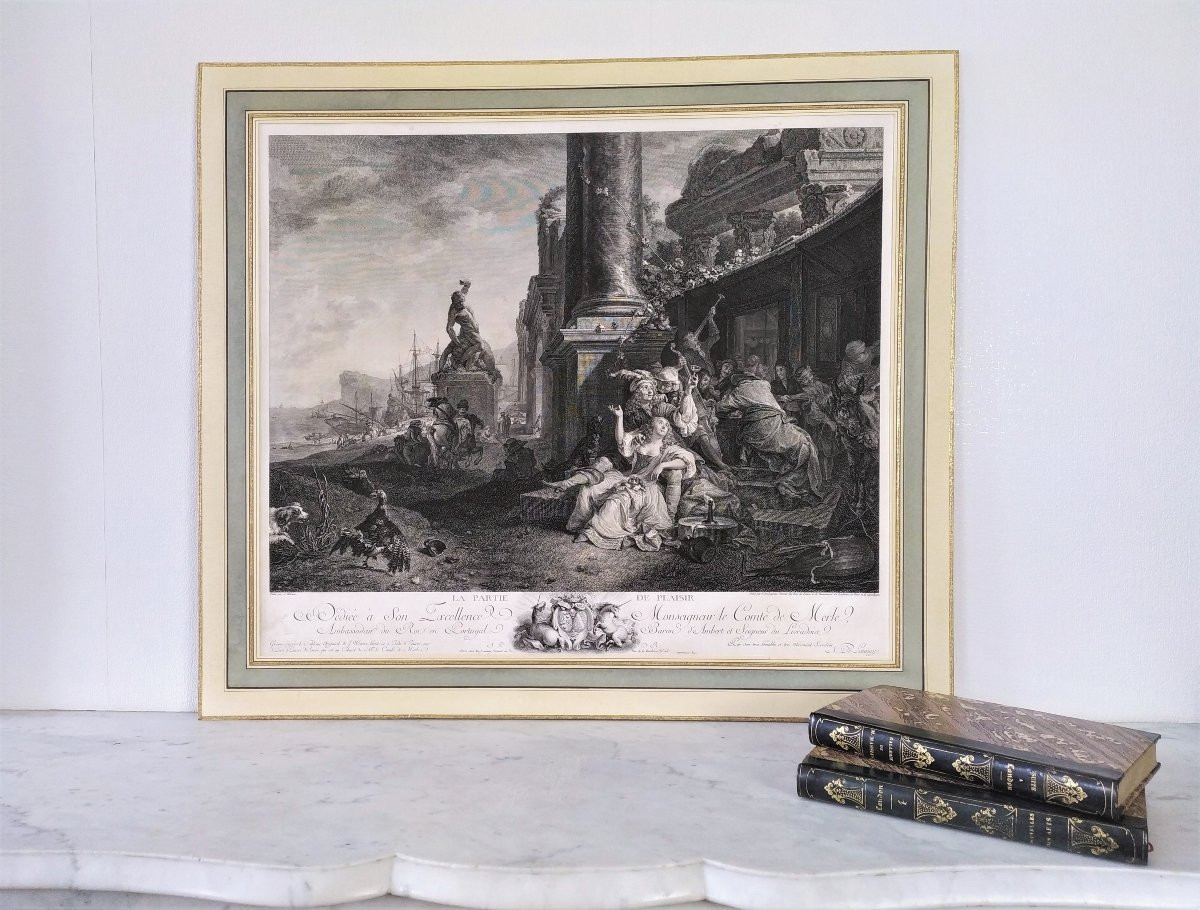Engraving The Party d'Après Weenix 18th C Etching Old Print-photo-2