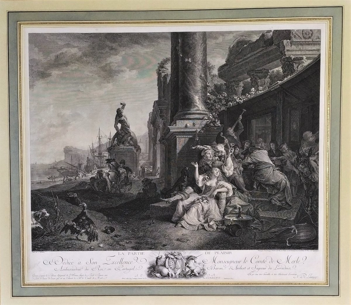 Engraving The Party d'Après Weenix 18th C Etching Old Print-photo-3