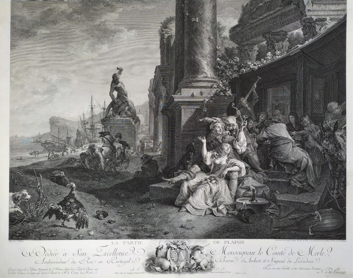 Engraving The Party d'Après Weenix 18th C Etching Old Print-photo-2