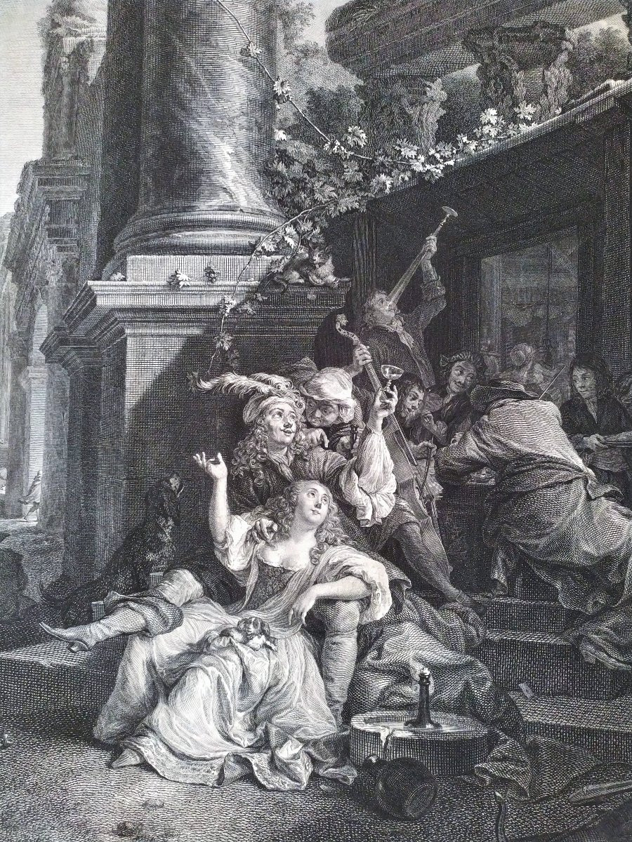 Engraving The Party d'Après Weenix 18th C Etching Old Print-photo-4