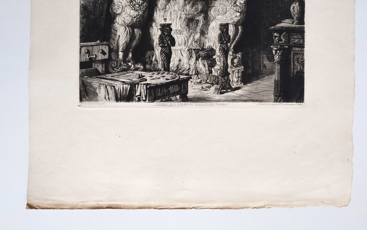 Octave De Rochebrune Fireplace At The Château De Terre-neuve Engraving Architecture Etching XIX-photo-4