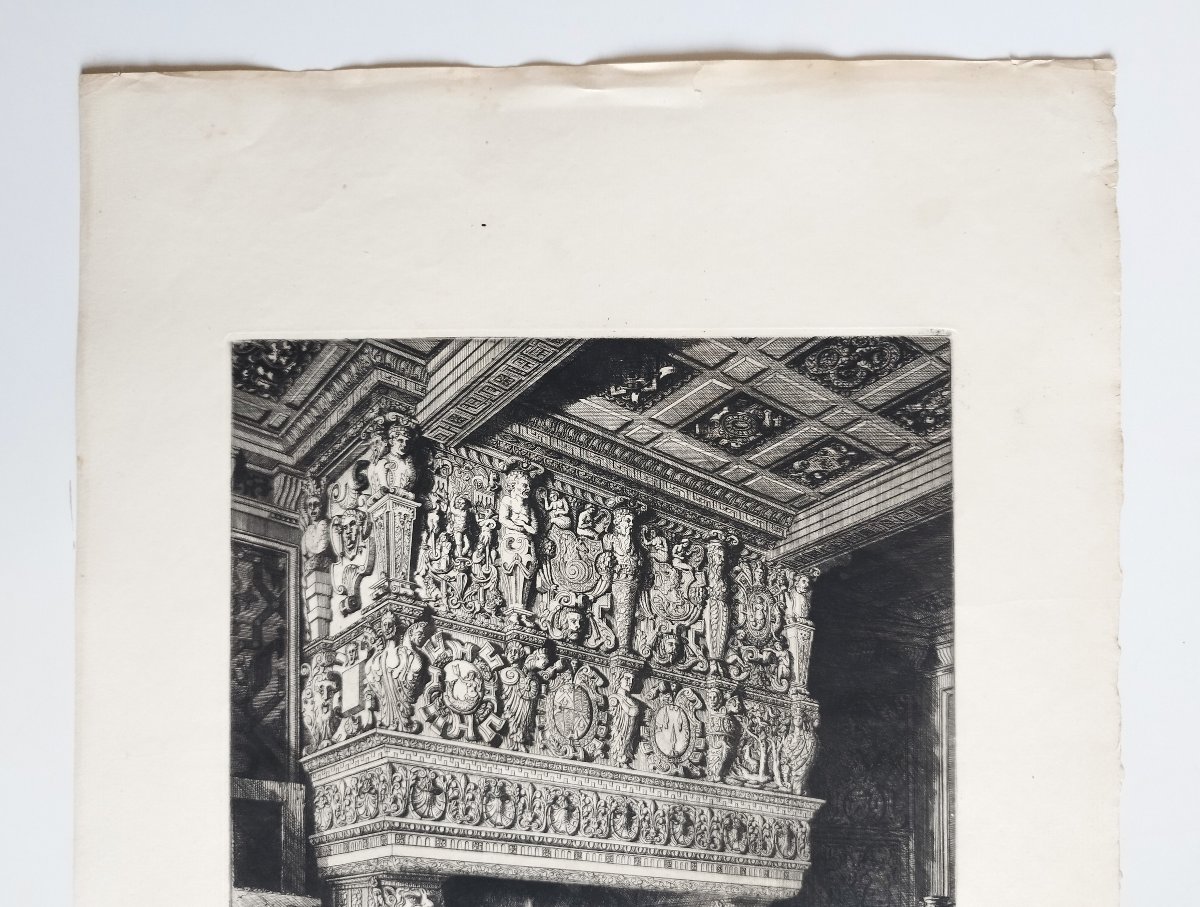 Octave De Rochebrune Fireplace At The Château De Terre-neuve Engraving Architecture Etching XIX-photo-1