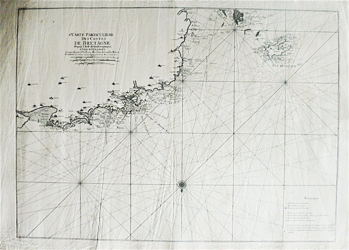 Côtes De Bretagne l'Anse De Goulven Isle Of Ouessant Old Geographical And Marine Map 18th C-photo-2