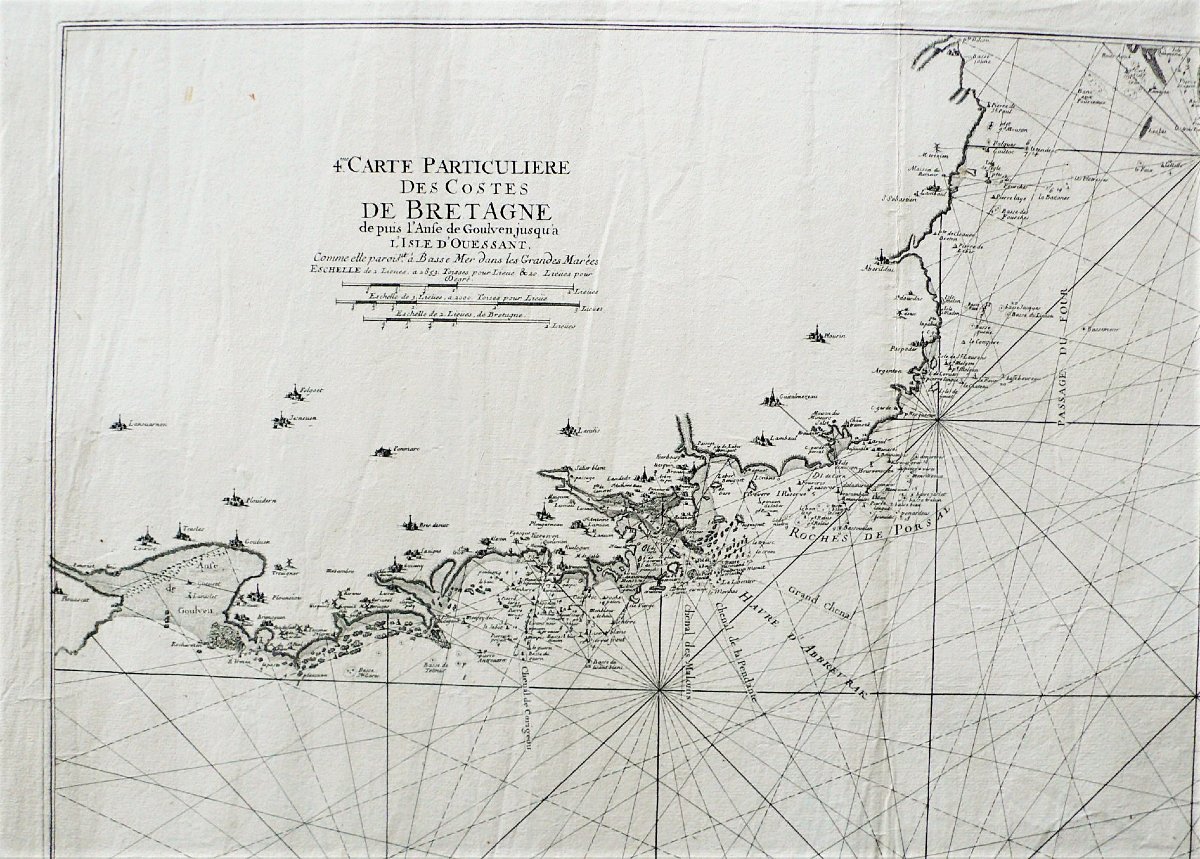 Côtes De Bretagne l'Anse De Goulven Isle Of Ouessant Old Geographical And Marine Map 18th C