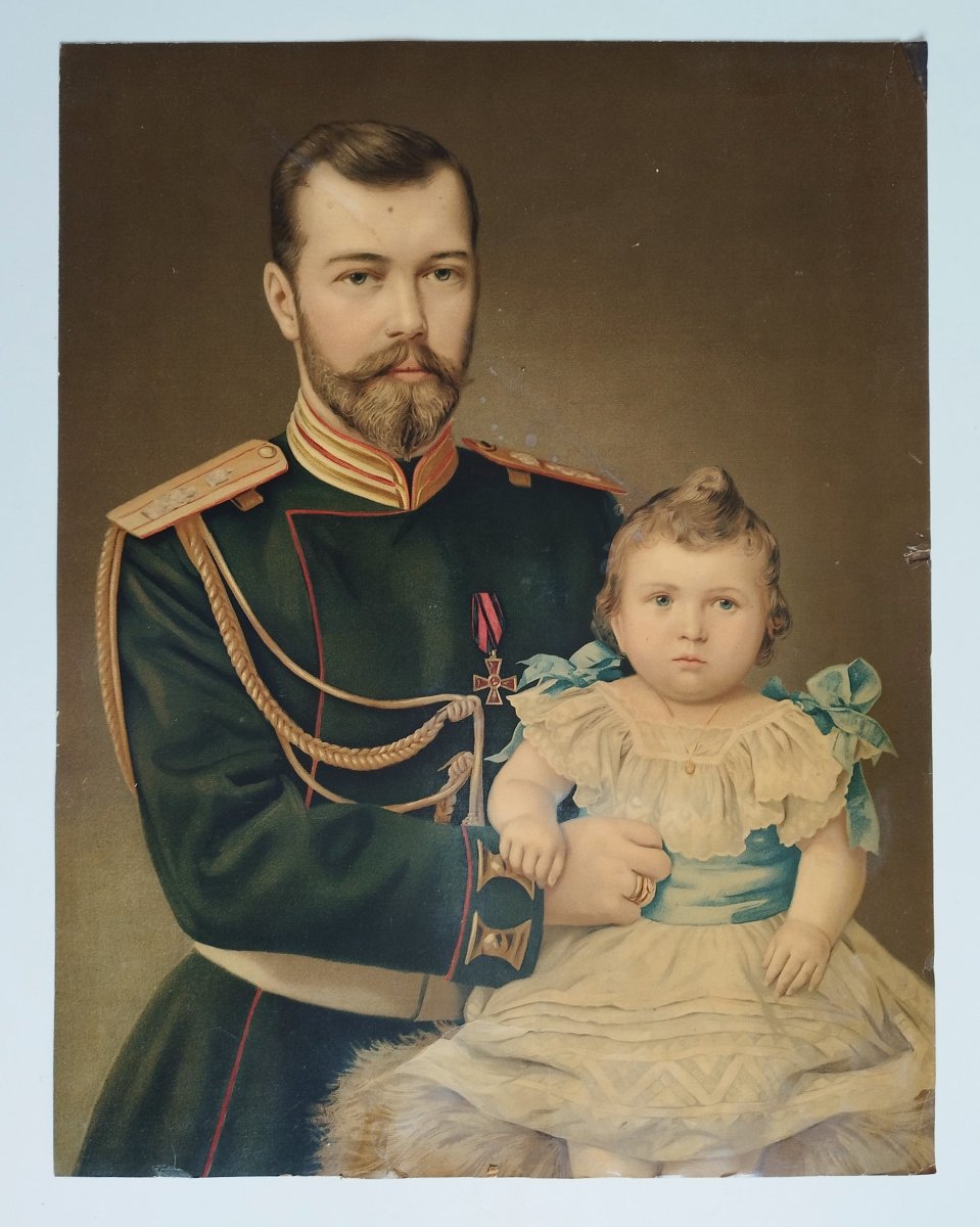 Tsar Nicholas II And Grand Duchess Olga 20th Century Chromolithograph-photo-2