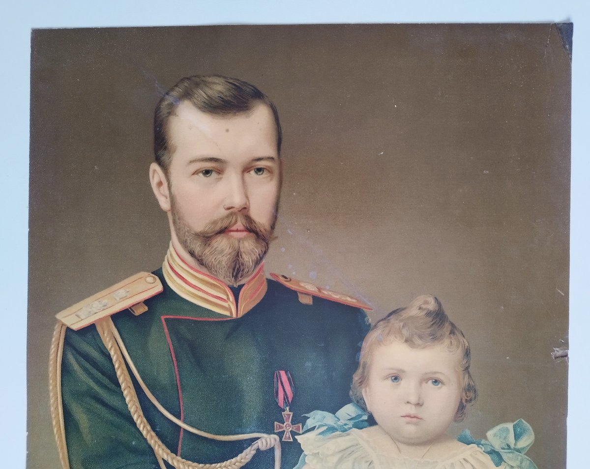 Tsar Nicholas II And Grand Duchess Olga 20th Century Chromolithograph-photo-4