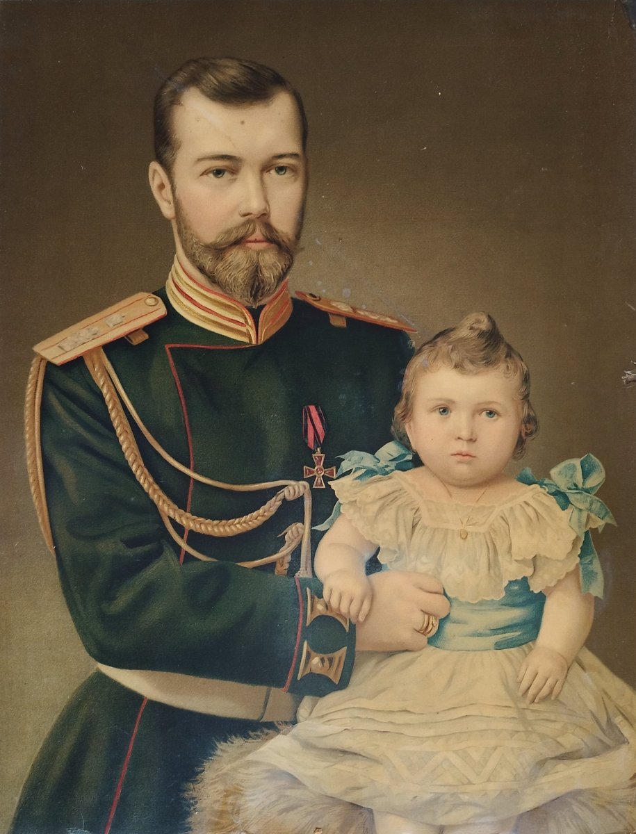 Tsar Nicholas II And Grand Duchess Olga 20th Century Chromolithograph