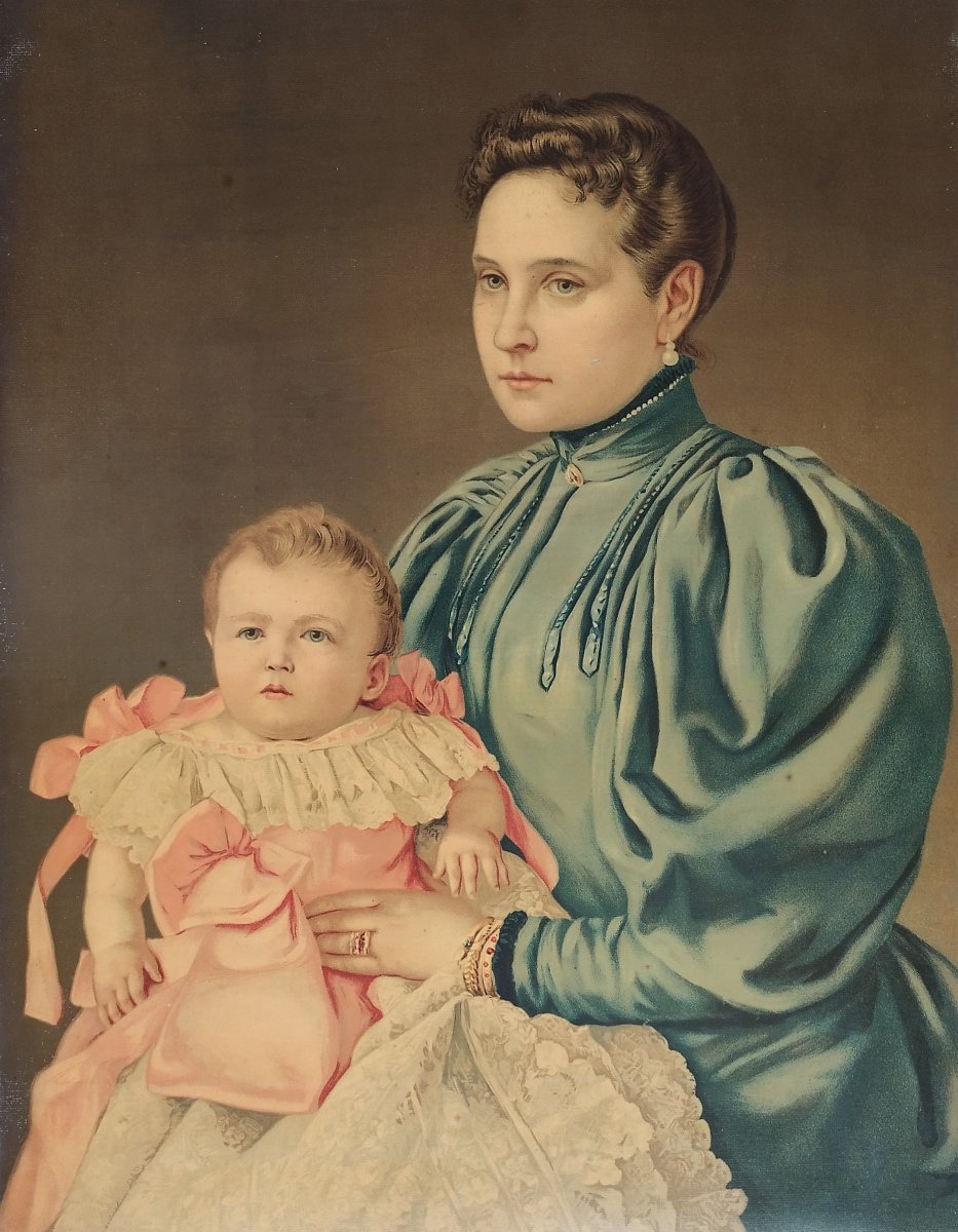 Tsarina Alexandra And Grand Duchess Olga Chromolithography 20th Century Old Print-photo-3