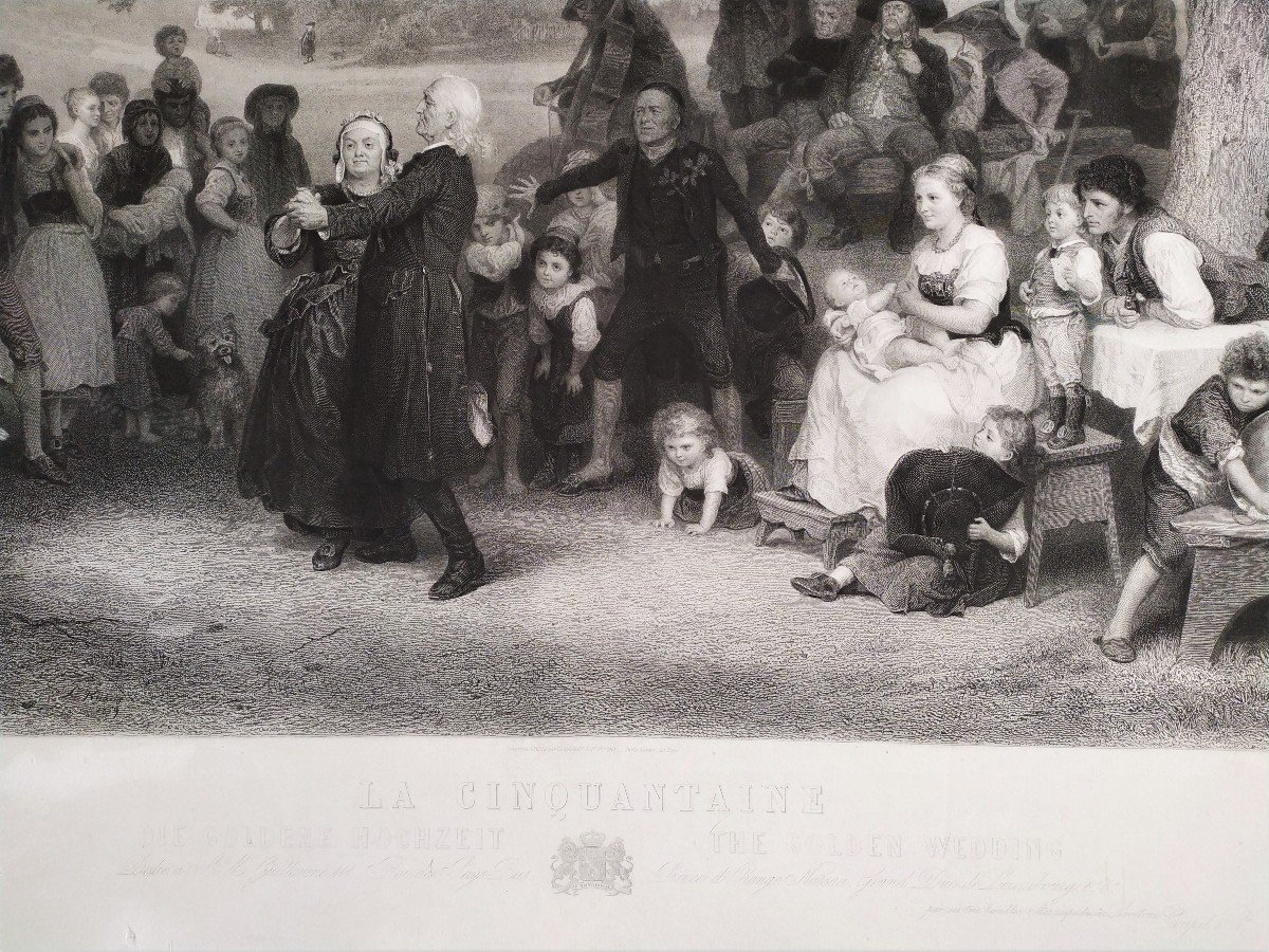 Large Etching 19th C Engraving After Ludwig Knaus -photo-3